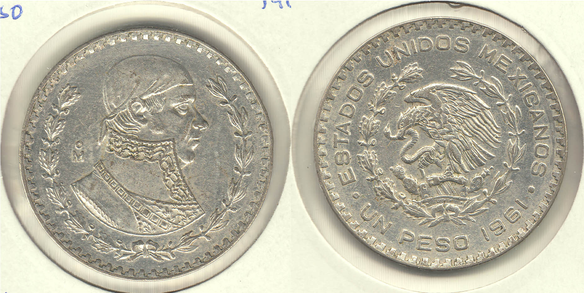 MEJICO - MEXICO. 1 PESO DE 1961. PLATA 0.100.