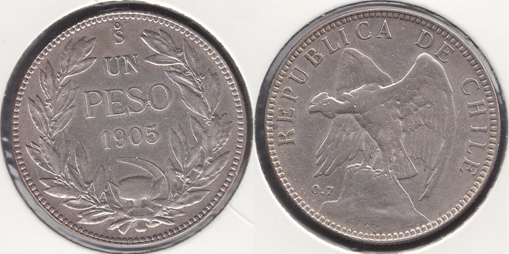 CHILE. 1 PESO DE 1905. PLATA 0.700.