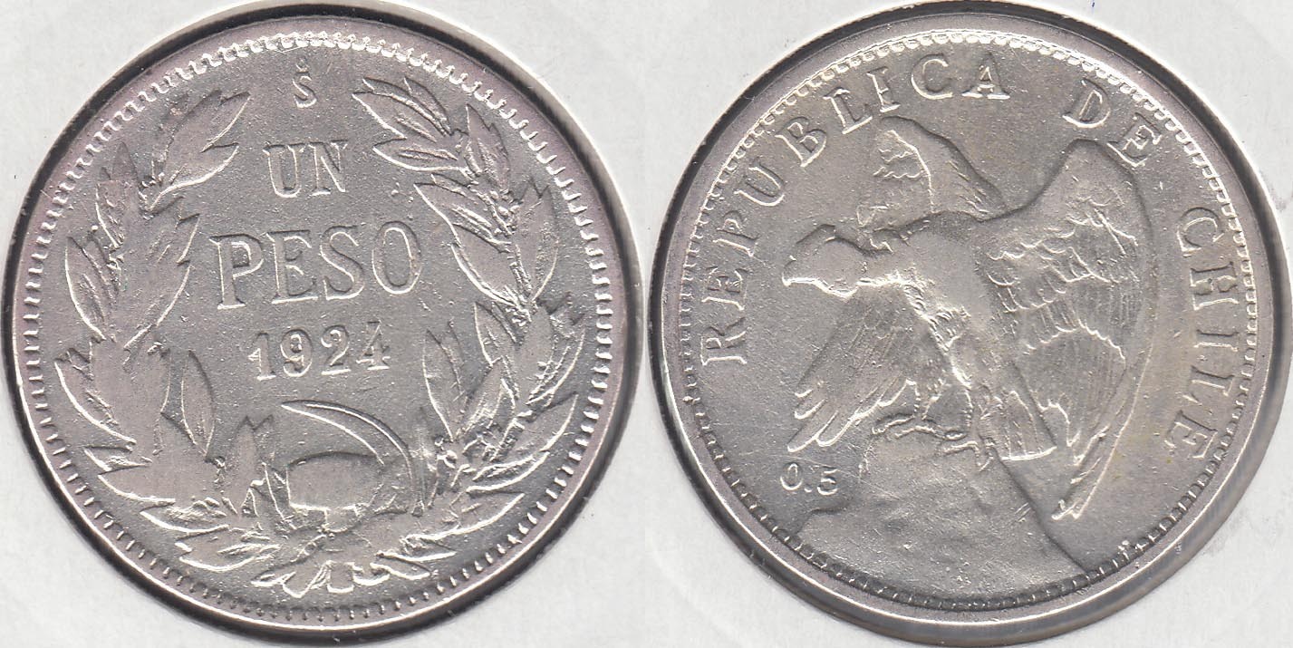 CHILE. 1 PESO DE 1924. PLATA 0.500.
