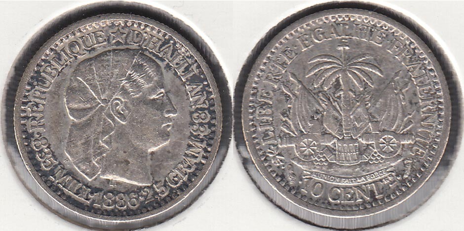 HAITI. 10 CENTIMOS (CENTIMES) DE 1886. PLATA 0.835.