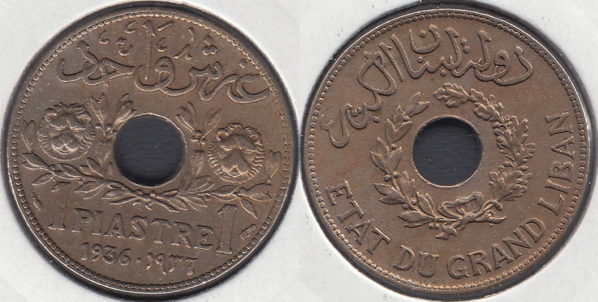 LIBANO - LIBAN. 1 PIASTRA (PIASTRE) DE 1936.