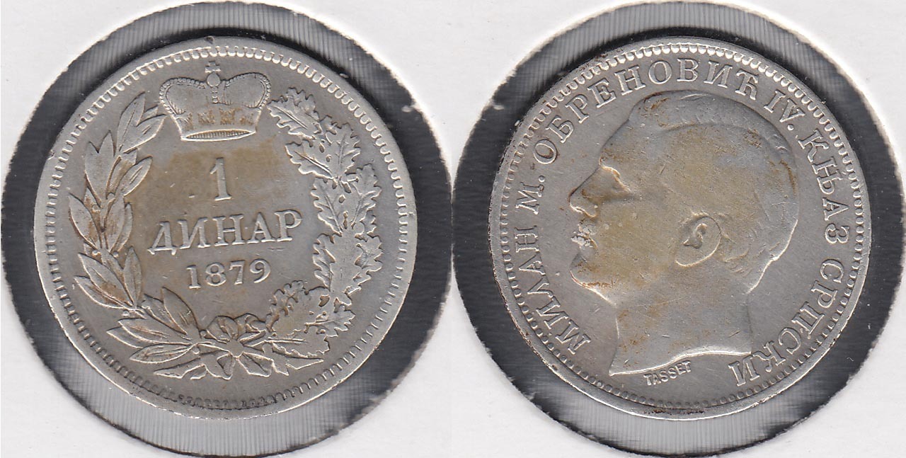 SERBIA. 1 DINAR DE 1879. PLATA 0.835.