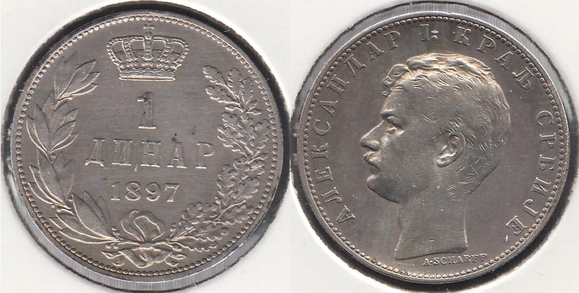 SERBIA. 1 DINAR DE 1897. PLATA 0.835.