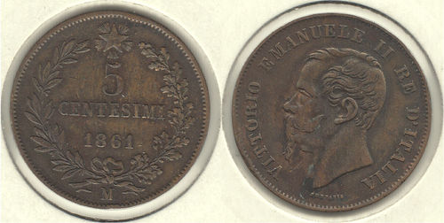ITALIA. 5 CENTESIMI DE 1861 M.
