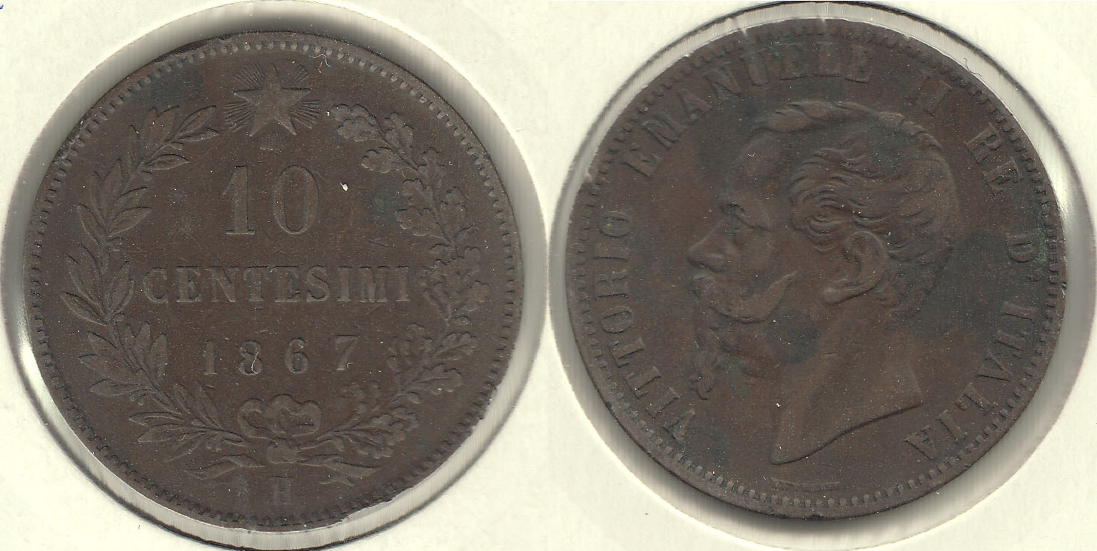 ITALIA. 10 CENTESIMI DE 1867 H.