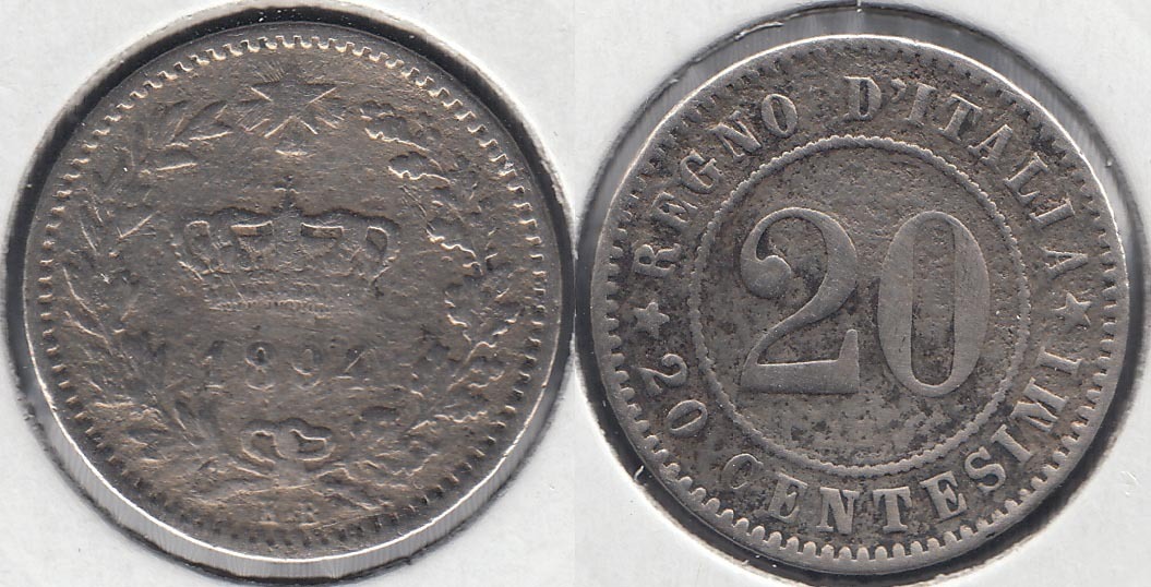 ITALIA. 20 CENTESIMI DE 1894 KB.