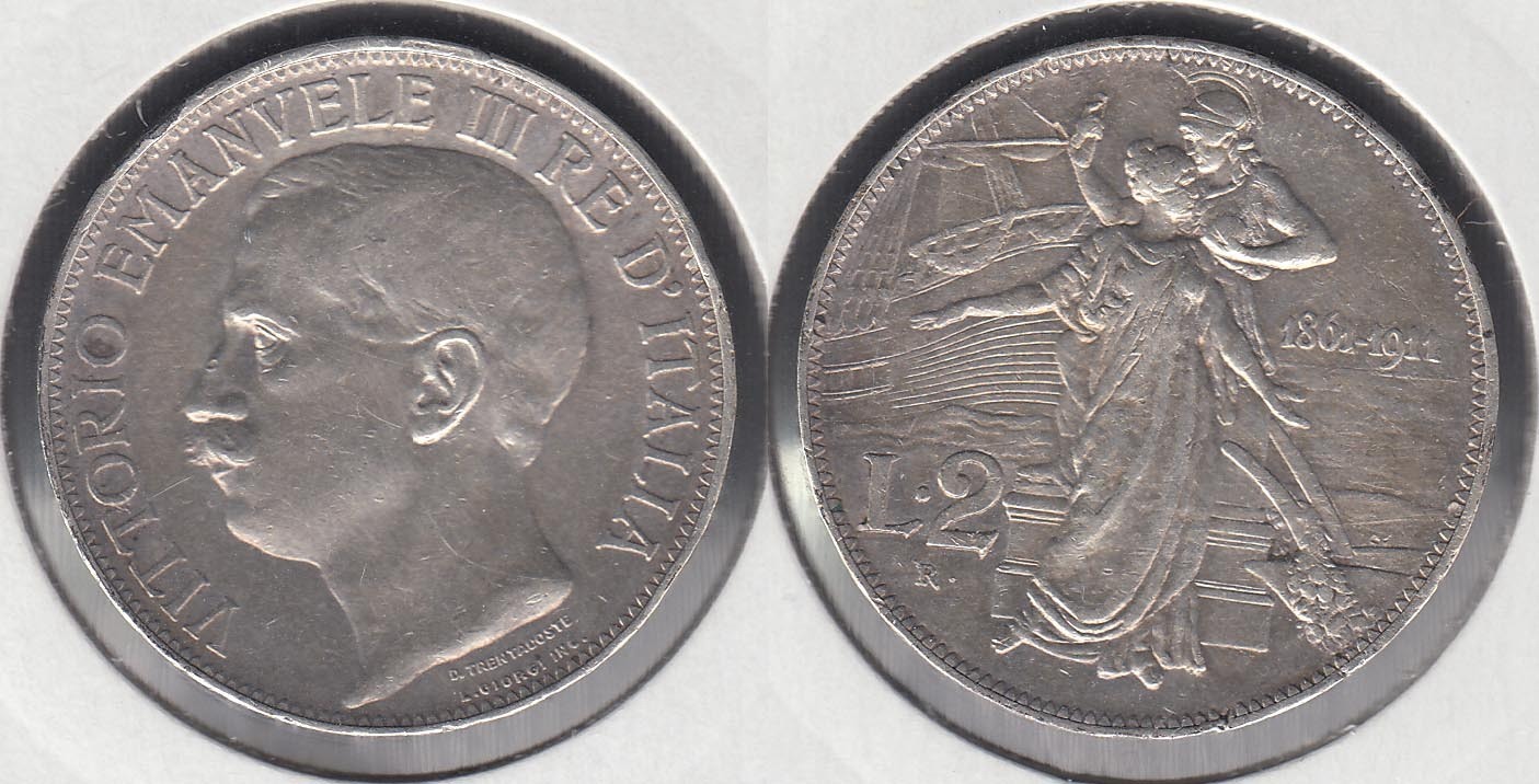 ITALIA. 2 LIRAS (LIRE) DE 1911 R. PLATA 0.835.