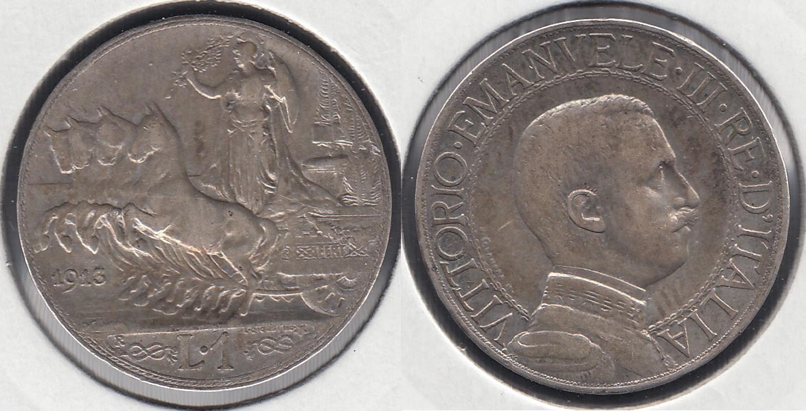 ITALIA. 1 LIRA DE 1913 R. PLATA 0.835.