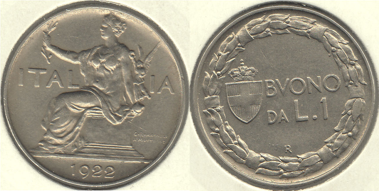 ITALIA. 1 LIRA DE 1922 R.
