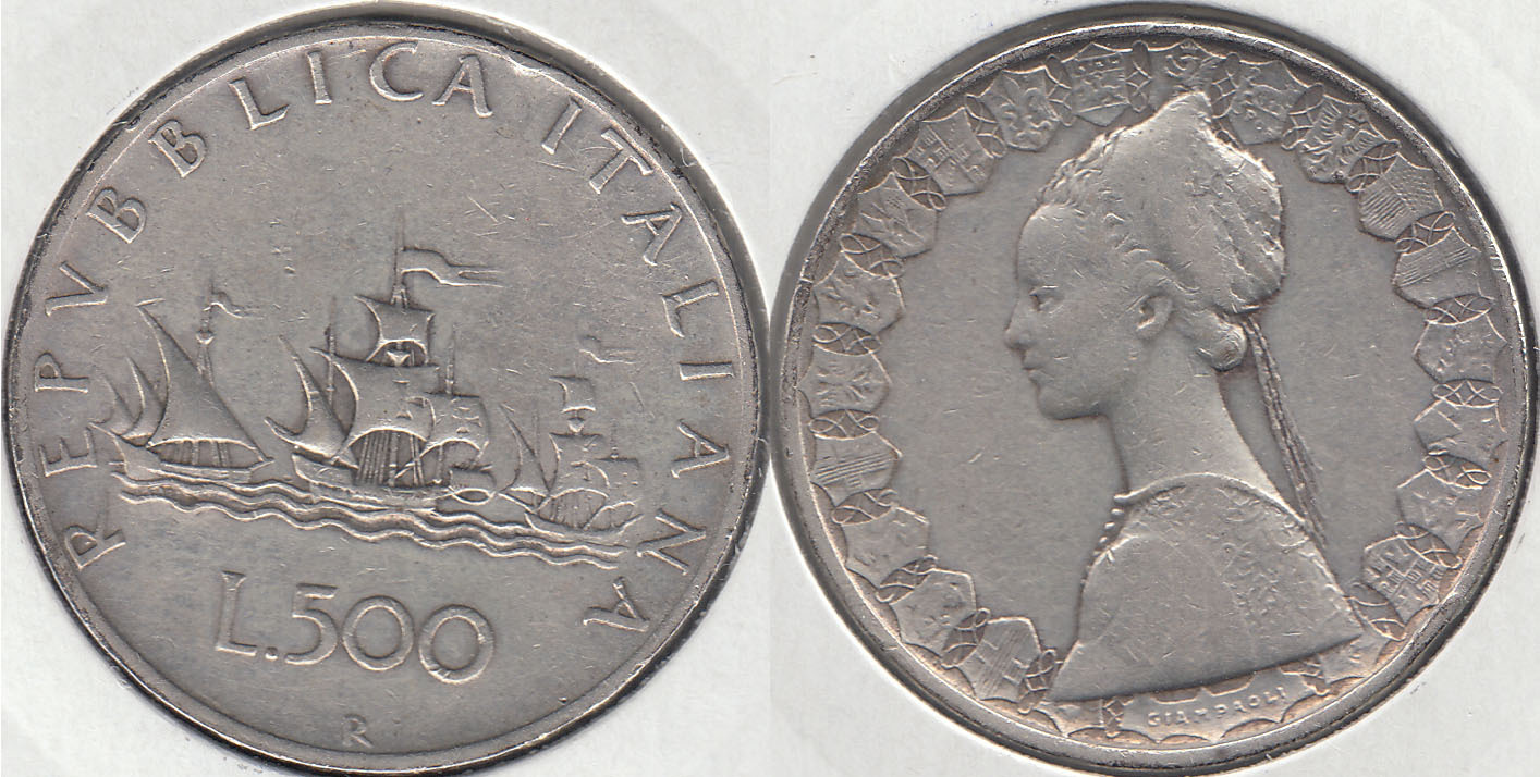 ITALIA. 500 LIRAS (LIRE) DE 1961 R. PLATA 0.835.