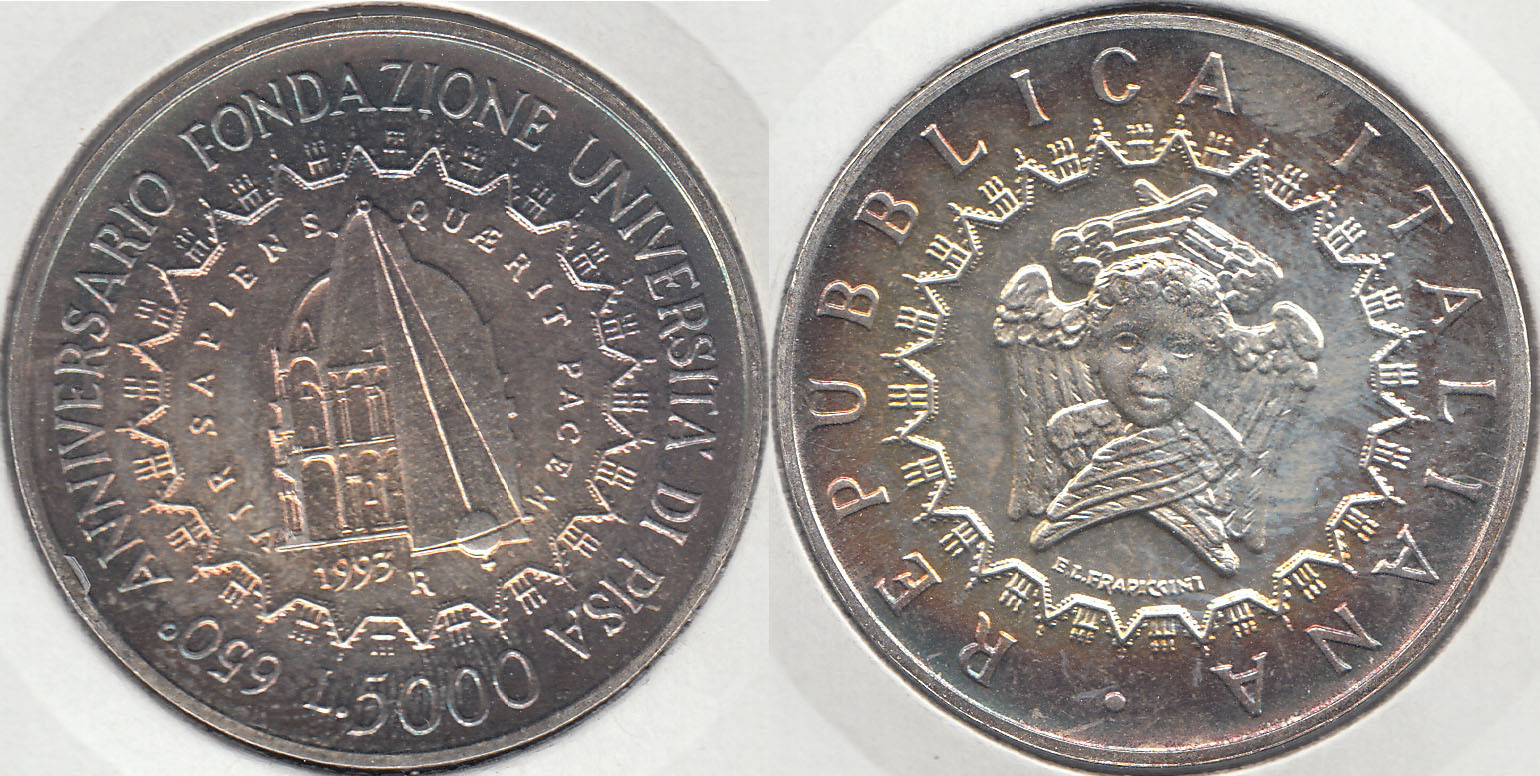 ITALIA. 5000 LIRAS (LIRE) DE 1993 R. PLATA 0.835.