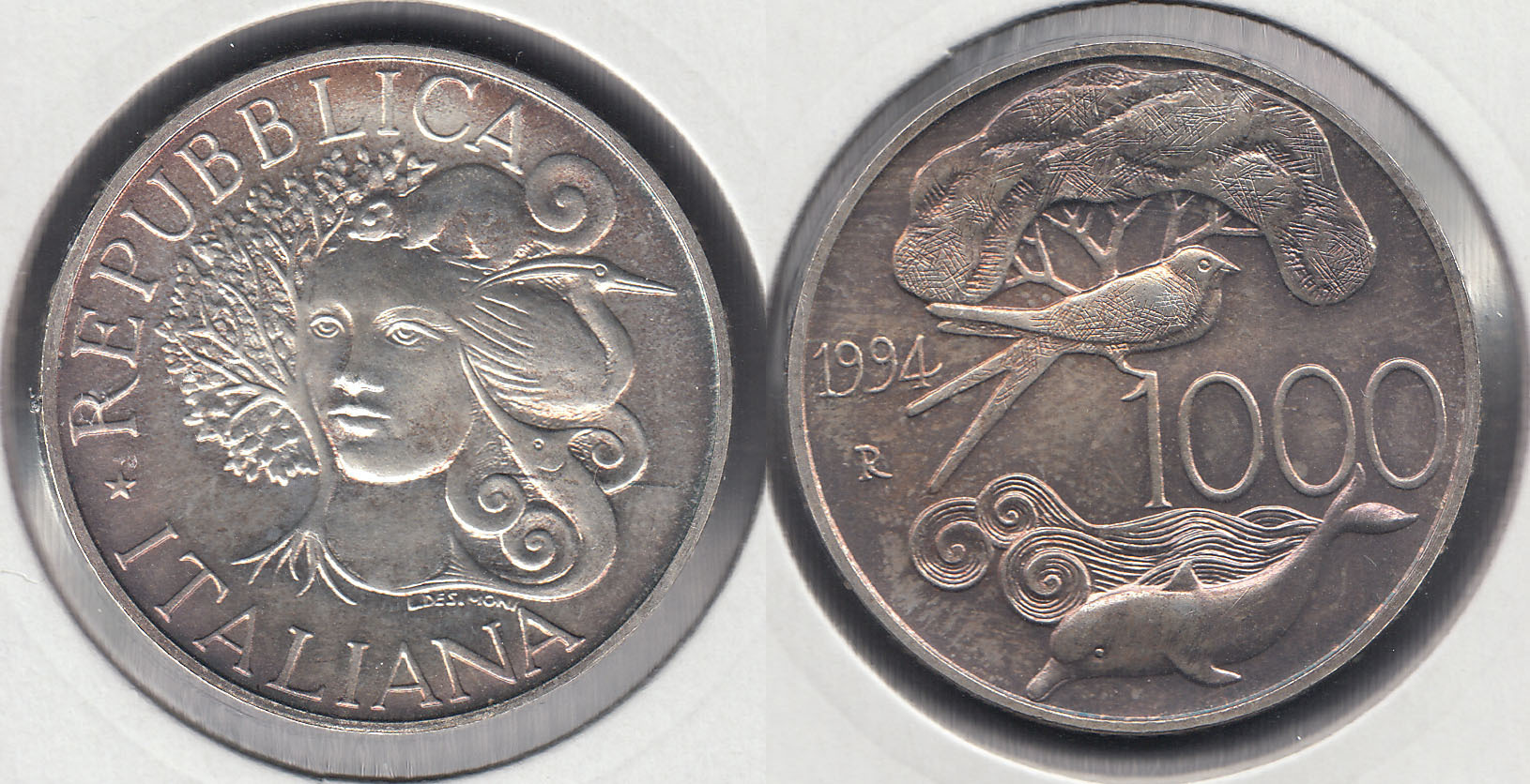 ITALIA. 1000 LIRAS (LIRE) DE 1994 R. PLATA 0.835.