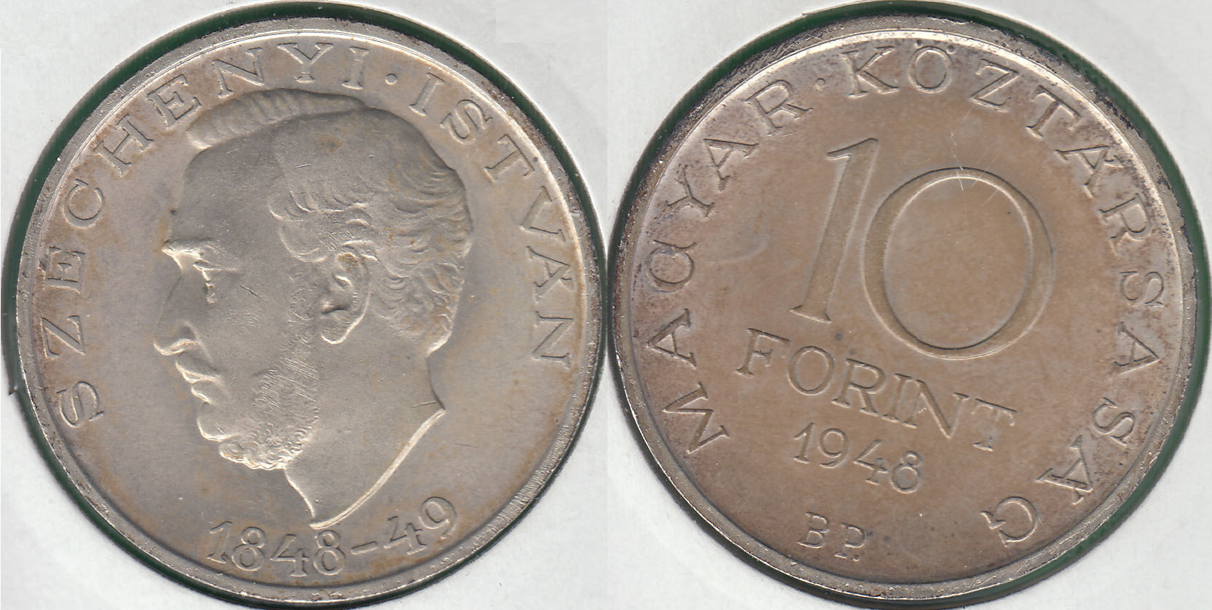 HUNGRIA - HUNGARY. 10 FORINT DE 1948 BP. PLATA 0.500.