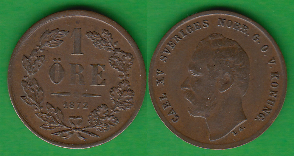 SUECIA - SWEDEN. 1 ORE DE 1872 LA.