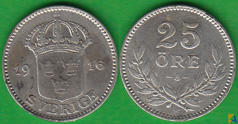 SUECIA - SWEDEN. 25 ORE DE 1916 W. PLATA 0.600.