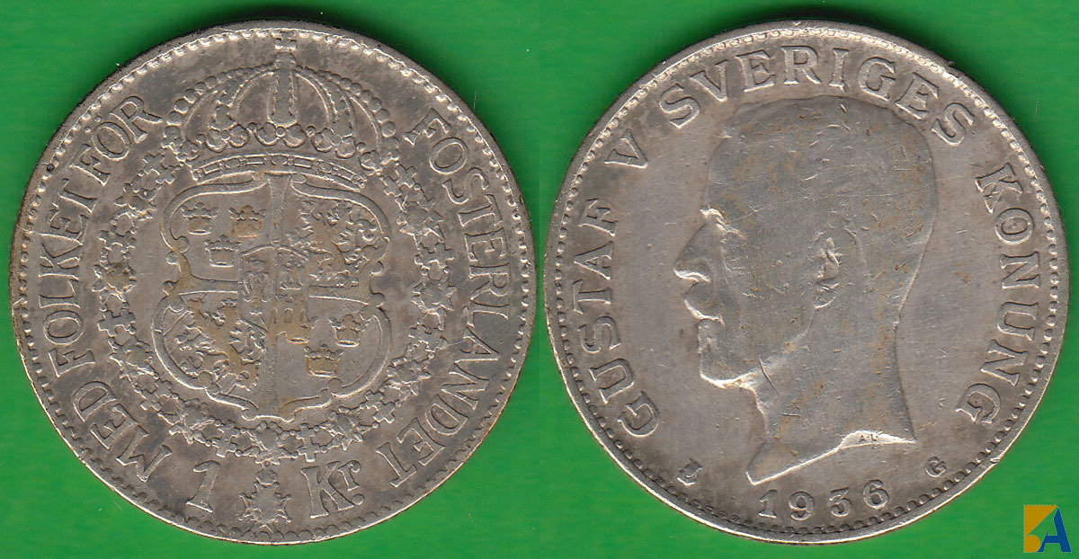 SUECIA - SWEDEN. 1 KRONA DE 1936 G. PLATA 0.800.