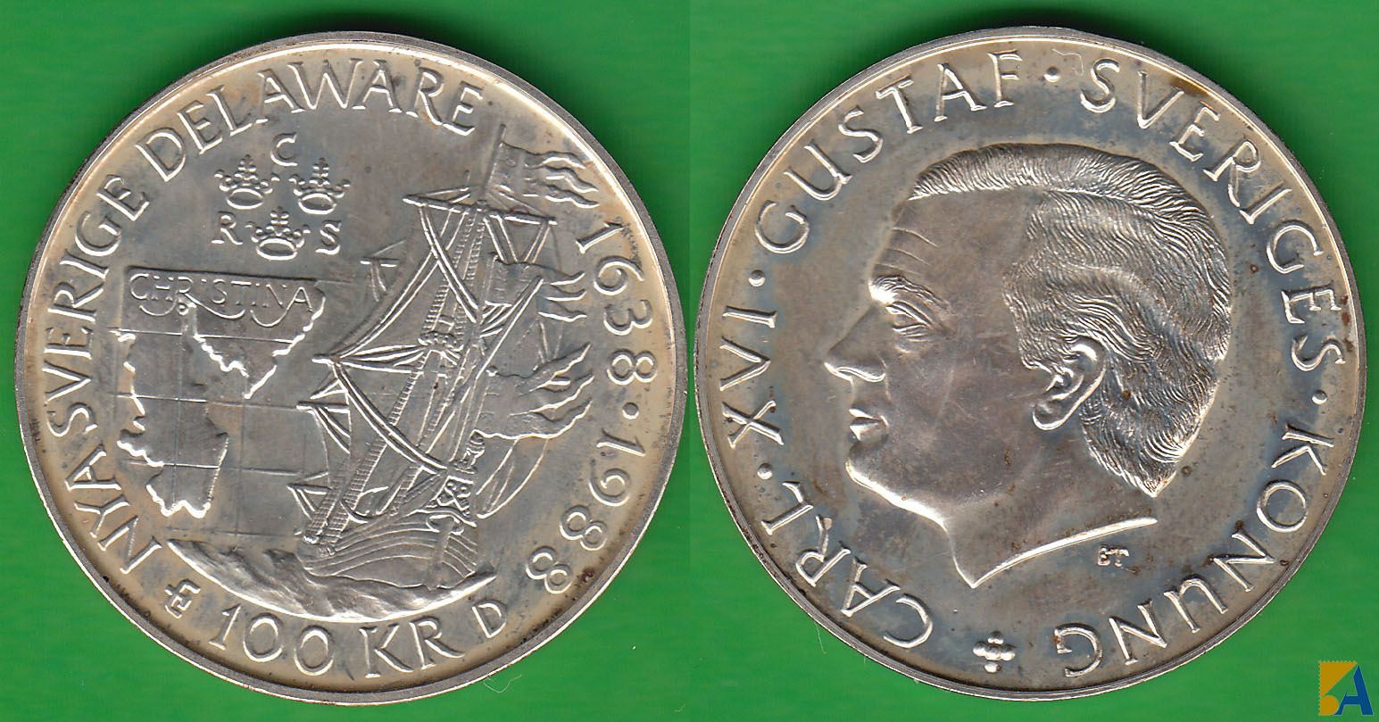 SUECIA - SWEDEN. 100 KRONOR DE 1988. PLATA 0.925.
