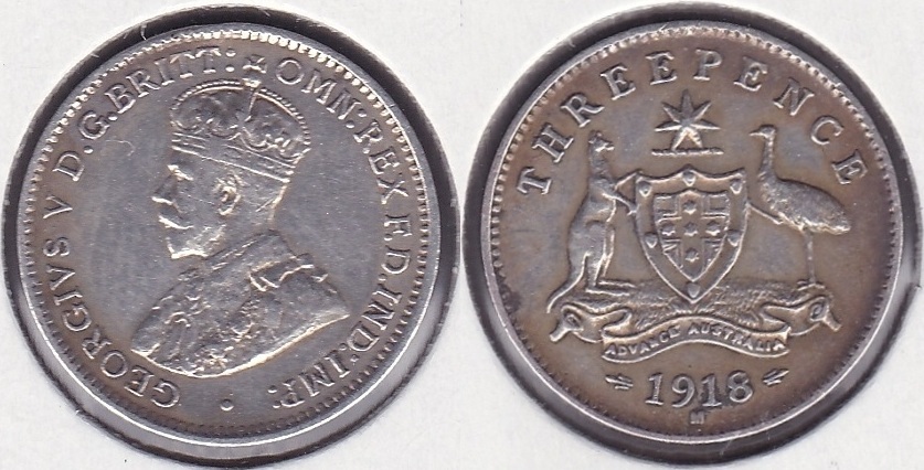 AUSTRALIA. 3 PENIQUES (PENCE) DE 1918 M. PLATA 0.925.