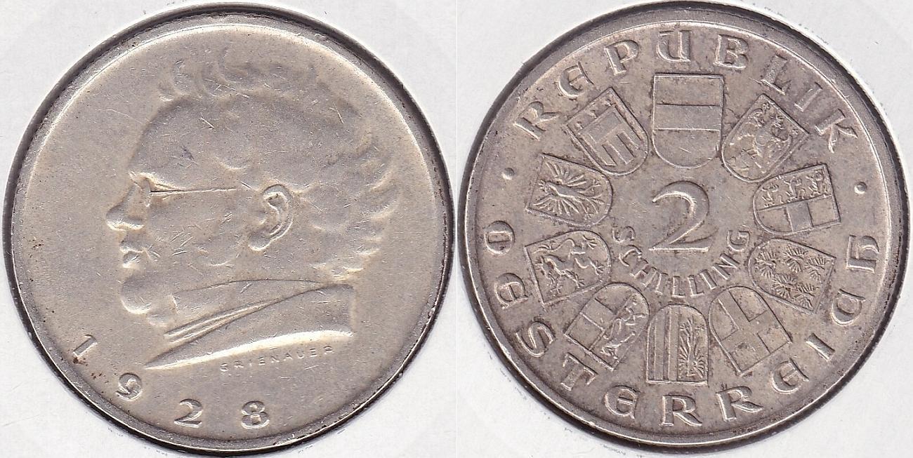 AUSTRIA. 2 SCHILLING DE 1928. PLATA 0.640.