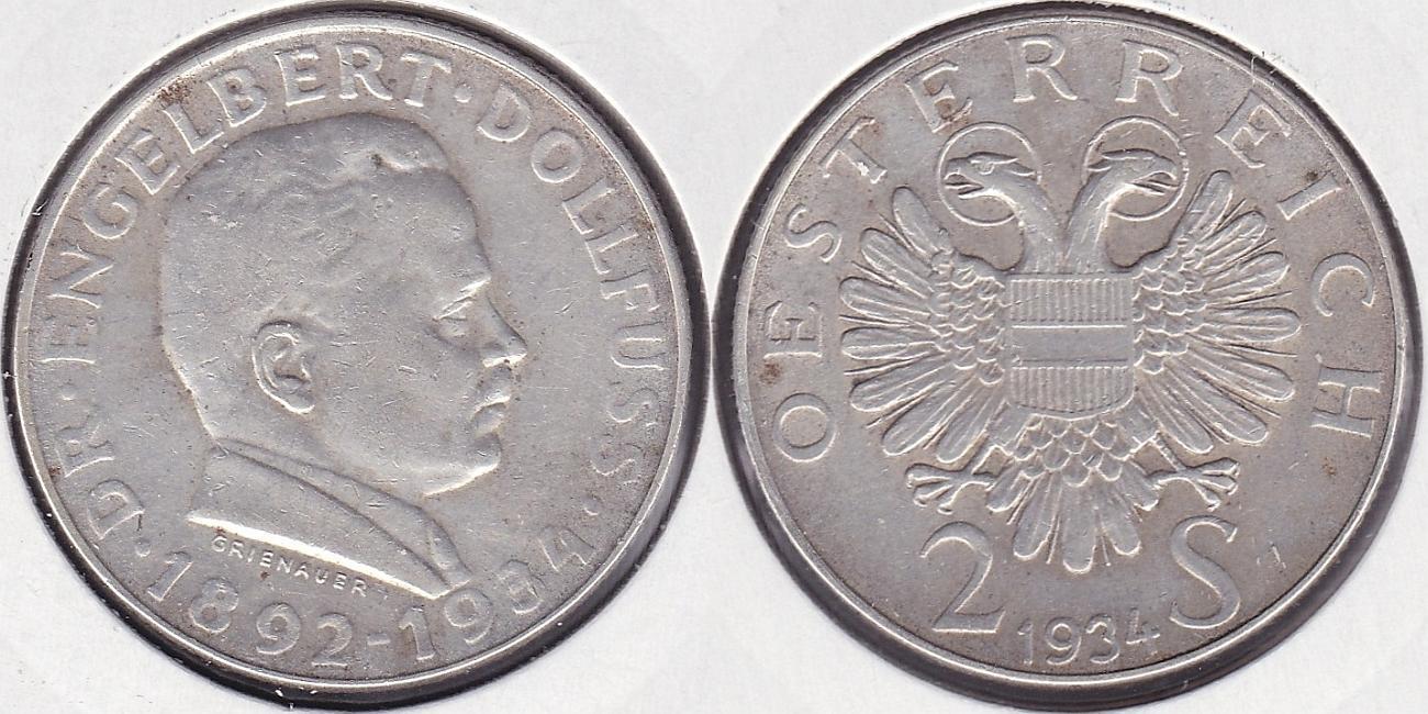 AUSTRIA. 2 SCHILLING DE 1934. PLATA 0.640.