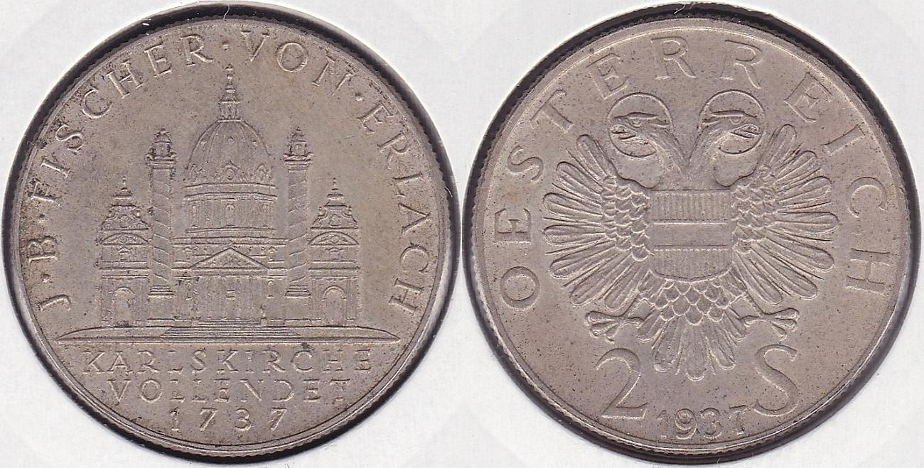 AUSTRIA. 2 SCHILLING DE 1937. PLATA 0.640.