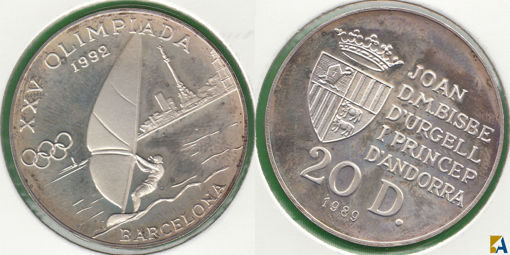 ANDORRA. 20 DINERS DE 1989. PLATA 0.925.