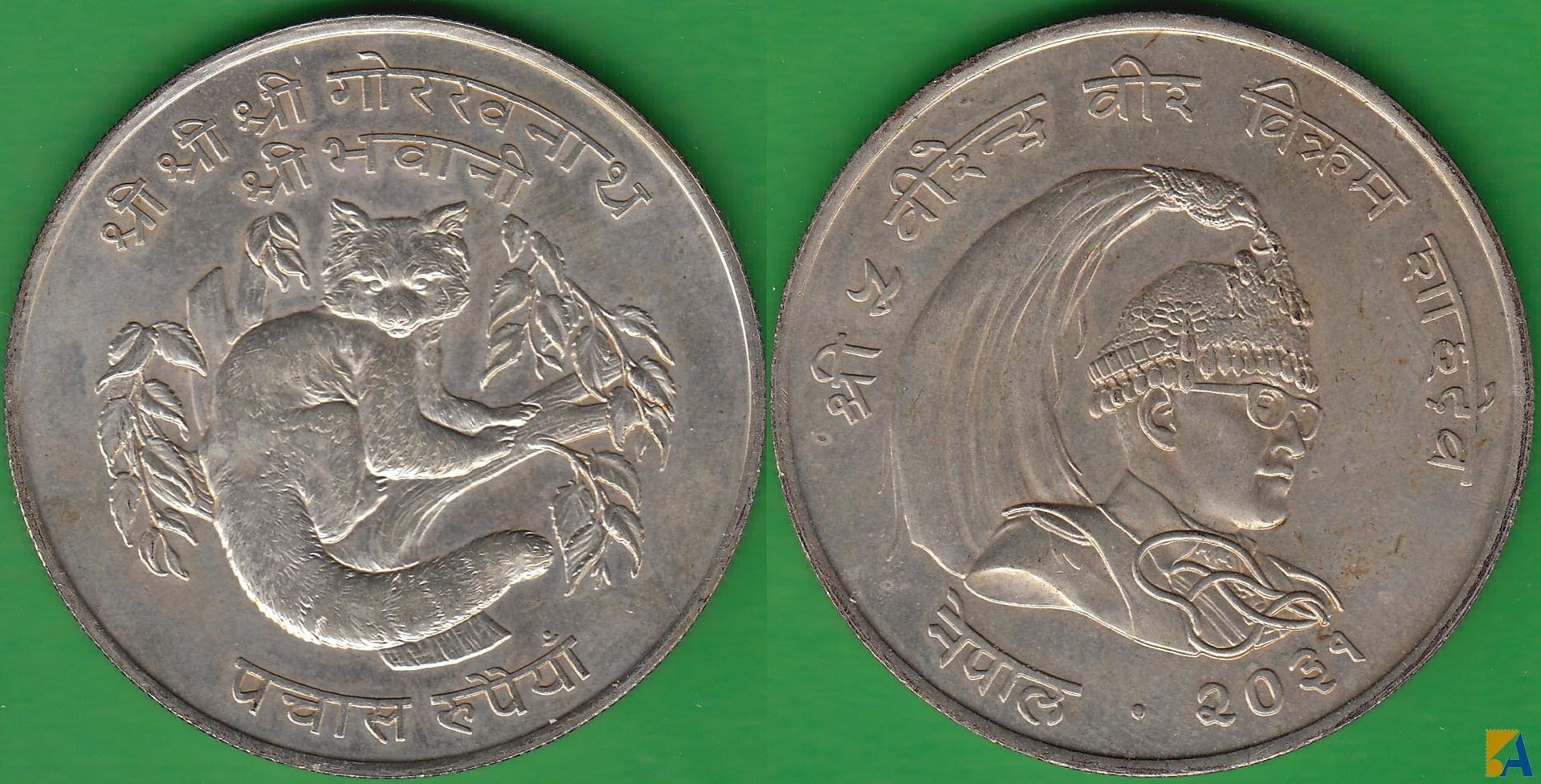 NEPAL. 50 RUPIAS (RUPEES) DE 1979. PLATA 0.500. (2)