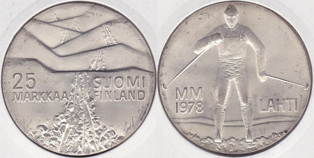 FINLANDIA - FINLAND. 25 MARKKAA DE 1978 K-N. PLATA 0.500.