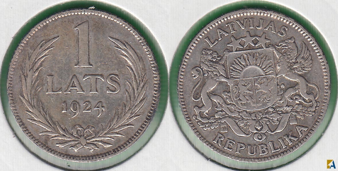 LETONIA - LATVIJA. 1 LATS DE 1924. PLATA 0.835.