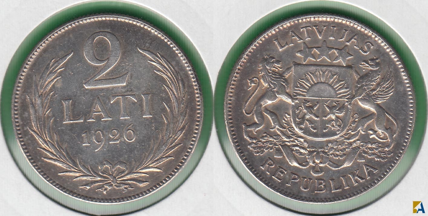 LETONIA - LATVIJA. 2 LATI DE 1926. PLATA 0.835.