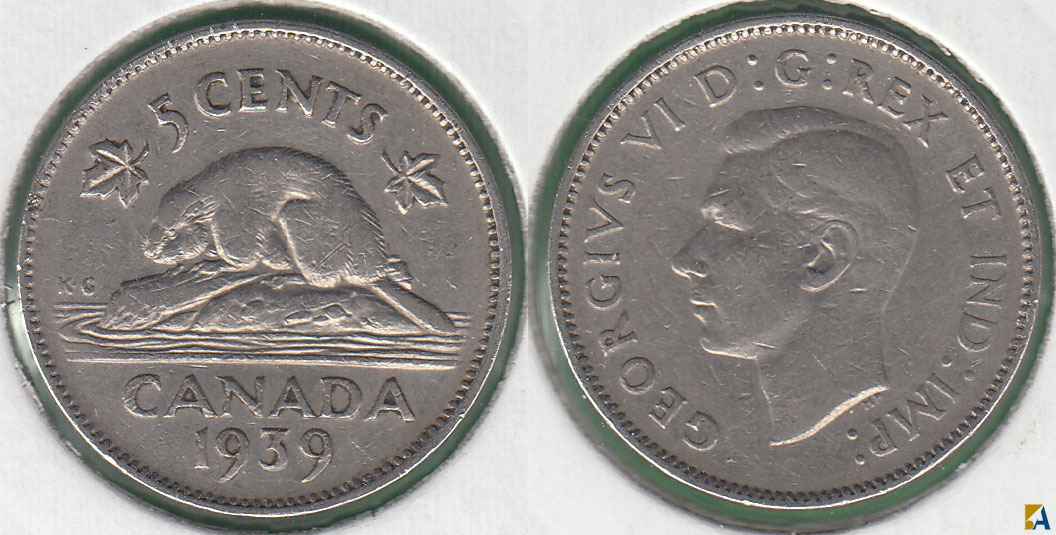 CANADA. 5 CENTAVOS (CENTS) DE 1939.