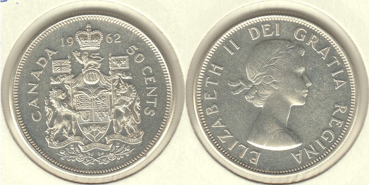 CANADA. 50 CENTAVOS (CENTS) DE 1962. PLATA 0.800.