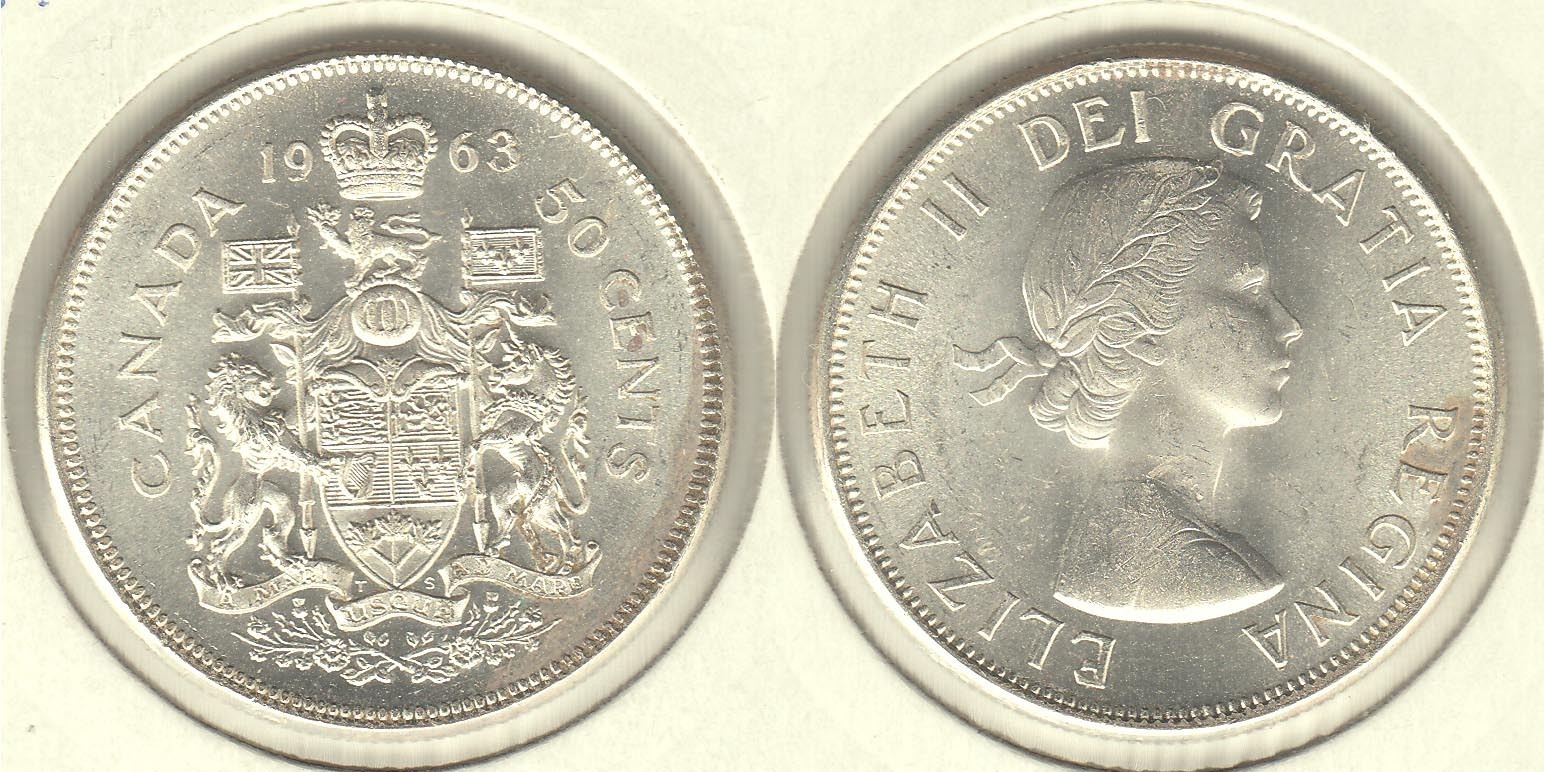 CANADA. 50 CENTAVOS (CENTS) DE 1963. PLATA 0.800.