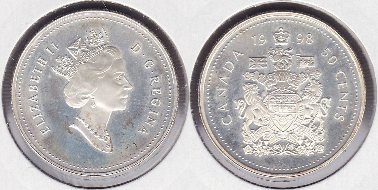 CANADA. 50 CENTAVOS (CENTS) DE 1998. PLATA 0.925.