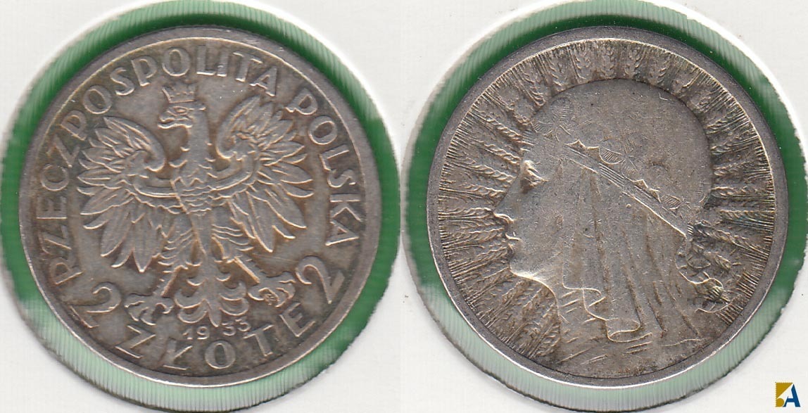 POLONIA - POLSKA. 2 ZLOTE DE 1933. PLATA 0.750.