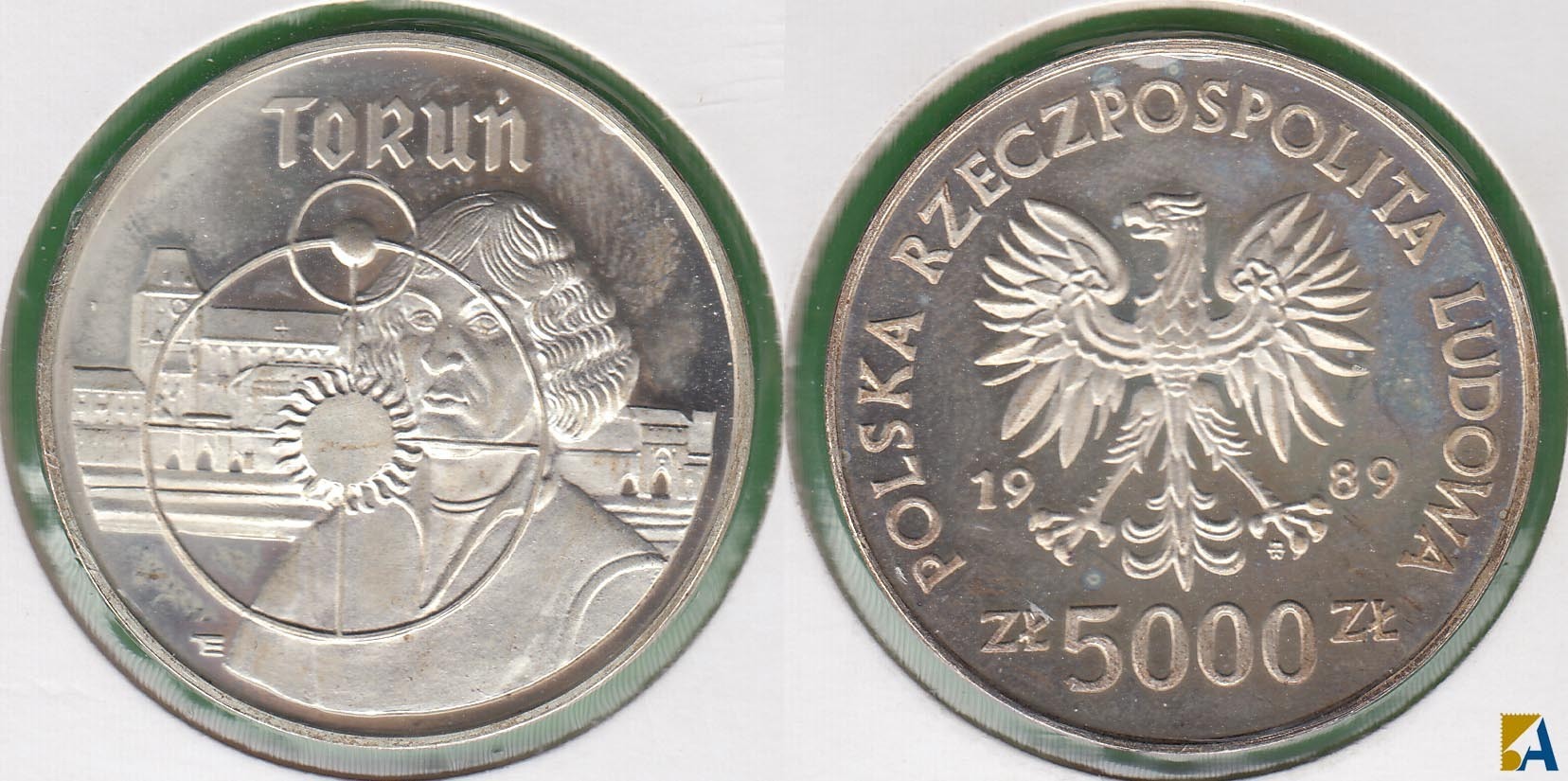 POLONIA - POLSKA. 5000 ZLOTYCH DE 1989. PLATA 0.750.