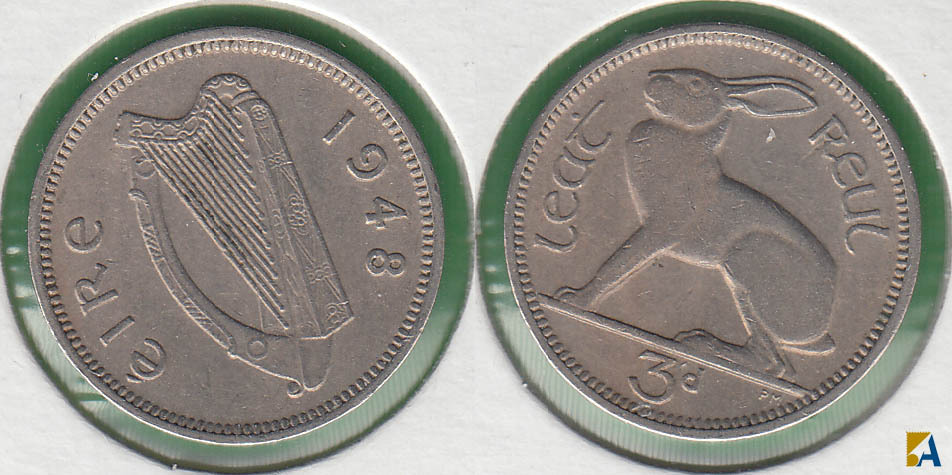 IRLANDA - EIRE. 3 PENIQUES (PENCE) DE 1948.