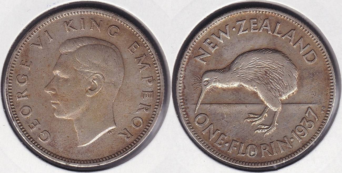 NUEVA ZELANDA - NEW ZEALAND. 1 FLORIN DE 1937. PLATA 0.500.