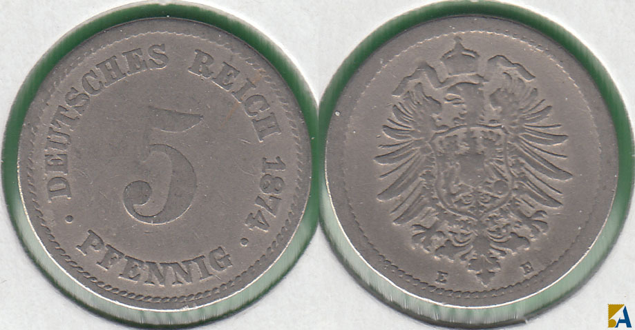IMPERIO ALEMAN - GERMANY EMPIRE. 5 PFENNIG DE 1874 E.