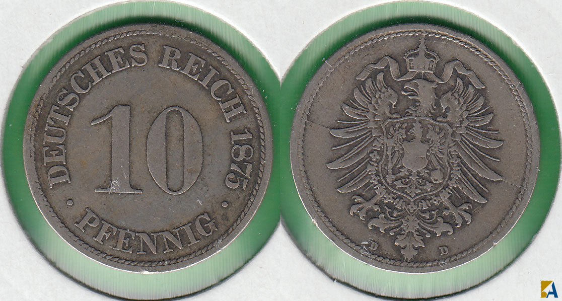 IMPERIO ALEMAN - GERMANY EMPIRE. 10 PFENNIG DE 1875 D.