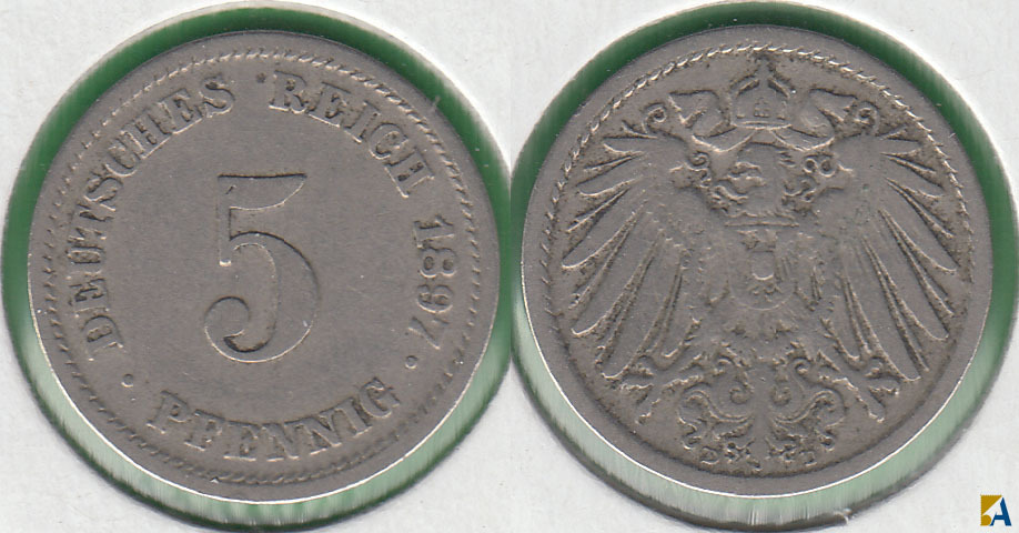 IMPERIO ALEMAN - GERMANY EMPIRE. 5 PFENNIG DE 1897 D.