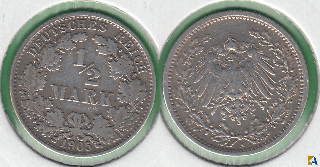 IMPERIO ALEMAN - GERMANY EMPIRE. 1/2 MARCO (MARK) DE 1905 A. PLATA 0.900.