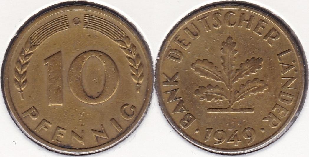 ALEMANIA FEDERAL - GERMANY REPUBLIC. 10 PFENNIG DE 1949 G.