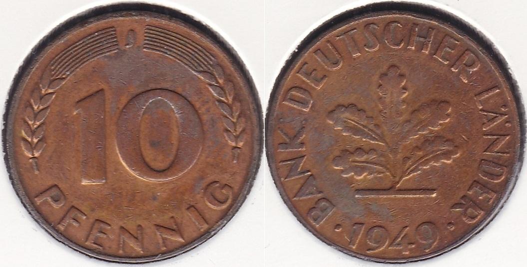 ALEMANIA FEDERAL - GERMANY REPUBLIC. 10 PFENNIG DE 1949 J.