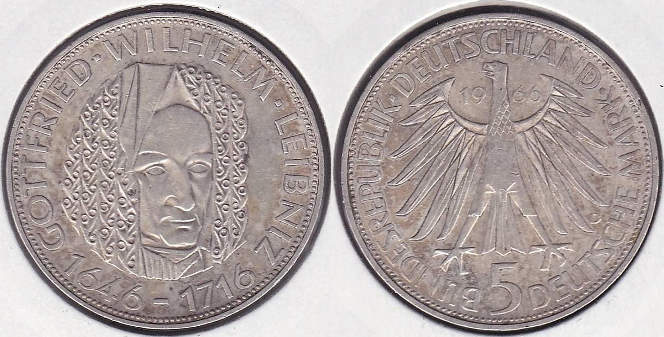 ALEMANIA FEDERAL - GERMANY REPUBLIC. 5 MARCOS (MARK) DE 1966 D. PLATA 0.625.