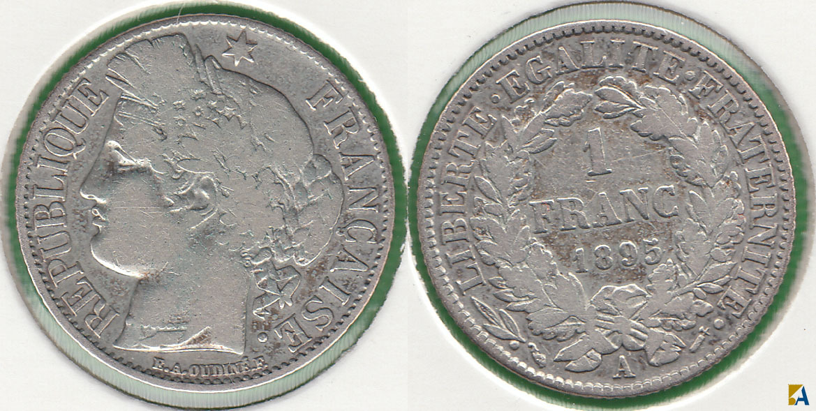 FRANCIA - FRANCE. 1 FRANCO (FRANC) DE 1895 A. PLATA 0.900.
