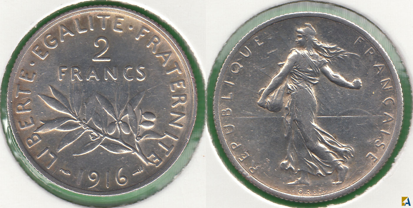 FRANCIA - FRANCE. 2 FRANCOS (FRANCS) DE 1916. PLATA 0.835.