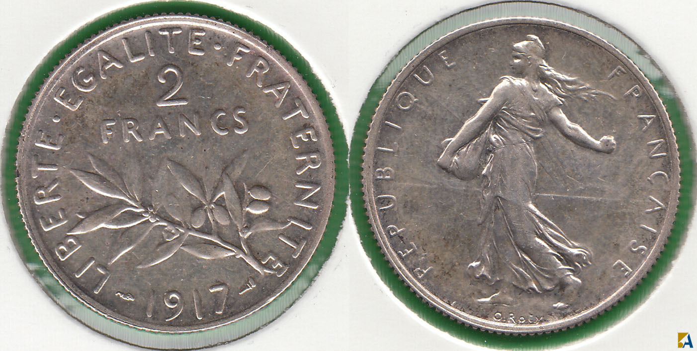 FRANCIA - FRANCE. 2 FRANCOS (FRANCS) DE 1917. PLATA 0.835.