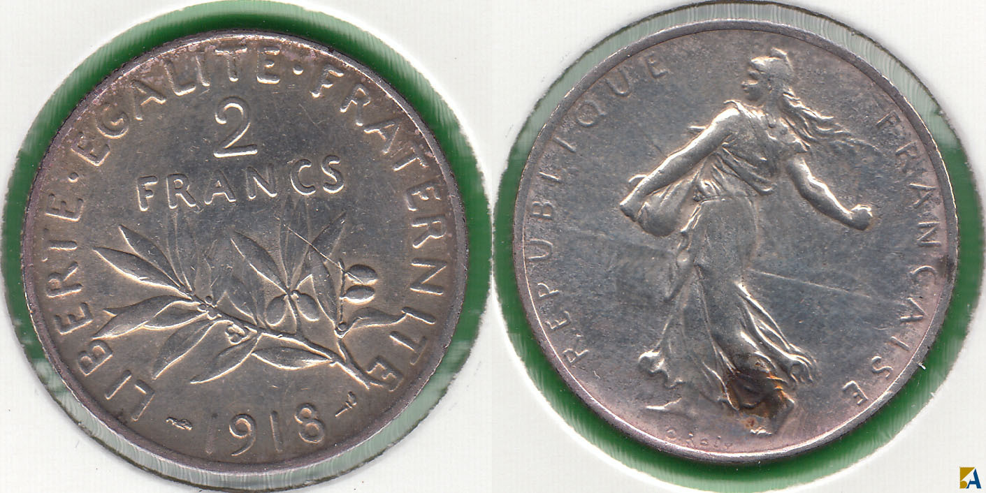 FRANCIA - FRANCE. 2 FRANCOS (FRANCS) DE 1918. PLATA 0.835.
