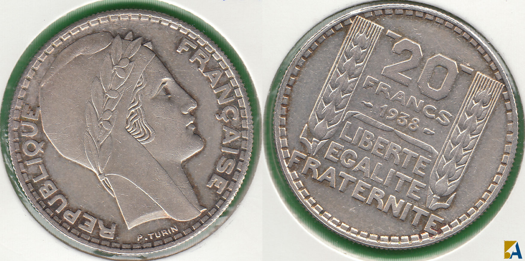 FRANCIA - FRANCE. 20 FRANCOS (FRANCS) DE 1938. PLATA 0.680.